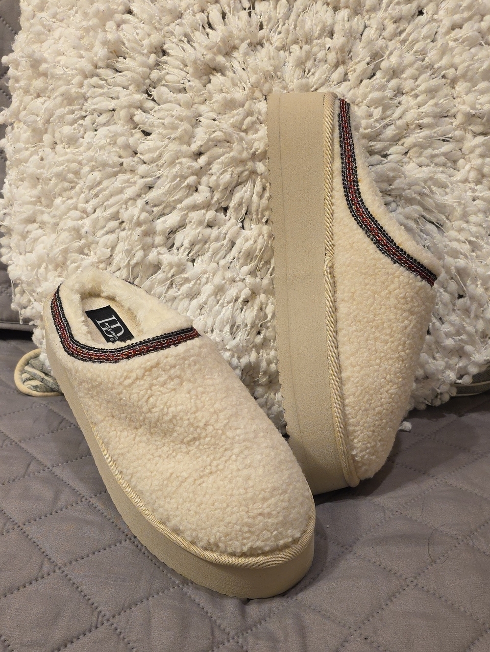 ID Required Cozy Sherpa Platform Mules in Cream